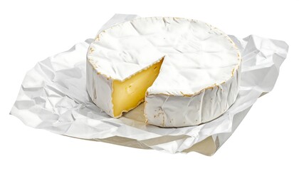 A round of creamy brie cheese on parchment paper