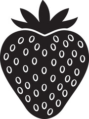 Black silhouette of a strawberry with seeds and leaves Keywords: strawberry, fruit, silhouette
