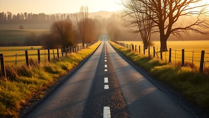Forked road in the countryside under atmospheric morning light, symbolizing life choices and paths.
