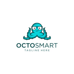A clever cartoon octopus mascot with glasses, featured in the 'Octosmart' logo design on a white background.