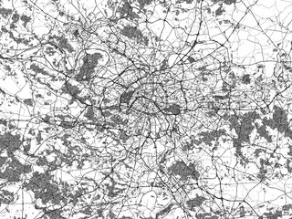 Artistic monochrome city map of Paris Metropole, France, created in a hand-drawn style.
