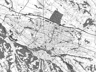 Monochrome sketch map of Pau, France, ideal for posters, prints, and travel design.