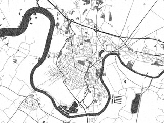 Artistic urban sketch of Rochefort, France, detailed in black and white map form.