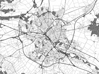 Obraz premium Detailed artistic sketch map of Reims, France, in monochrome black and white.