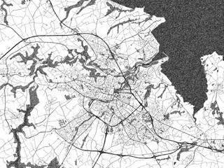 Detailed artistic sketch map of Saint-Brieuc, France, in monochrome black and white.
