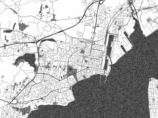 Obraz premium Decorative black and white map of Saint-Nazaire, France, rendered in sketch-like style.