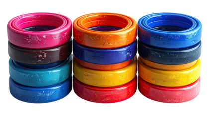 Colorful rings stacked in rows