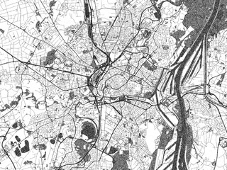 Fototapeta premium Poster-ready monochrome city map of Strasbourg, France, with detailed streets and rivers.