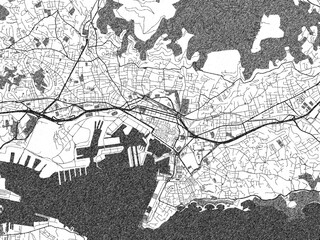 Fototapeta premium Decorative monochrome illustration of Toulon, France, showing its detailed grid.