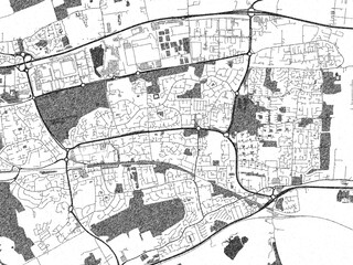 Fototapeta premium Detailed black and white map of Basildon, United Kingdom, in artistic sketch style.