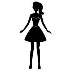 Elegant silhouette of a woman in a flared dress against a white background