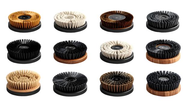 Various circular shoe brushes in different colors