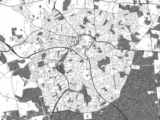 Artistic monochrome city map of Bracknell, United Kingdom, created in a hand-drawn style.
