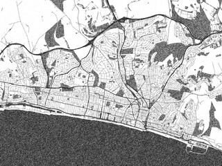 Naklejka premium Decorative black and white map of Brighton, United Kingdom, rendered in sketch-like style.