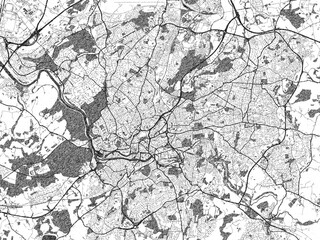 Black and white cartographic illustration of Bristol, United Kingdom, in hand-drawn sketch form.
