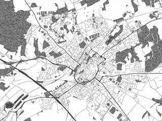 Stylized black and white urban map of Canterbury, United Kingdom, hand-drawn for decor and creative use.