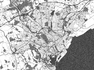 Fototapeta premium Minimalist monochrome city map of Cardiff, United Kingdom, illustrated with urban detail.