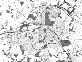 Monochrome hand-drawn map of Colchester, United Kingdom, ideal for decorative and editorial use.
