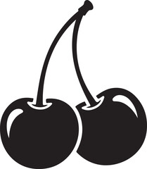 Black Silhouette Of Two Cherries On A Stem cherry fruit