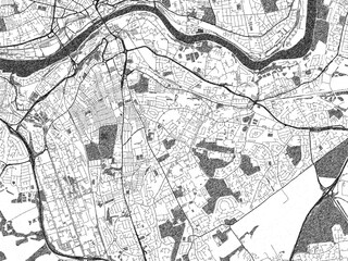 Fototapeta premium Stylized decorative city map of Gateshead, United Kingdom, hand-drawn in black and white.