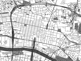 Fototapeta premium Illustrated city map of Glasgow Center, United Kingdom, in black and white, showing roads and textures.
