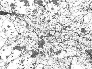 Illustrated map of Glasgow, United Kingdom, in black and white hand-drawn digital style.