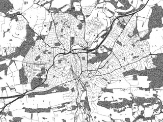 Fototapeta premium Poster-ready monochrome city map of Guildford, United Kingdom, with detailed streets and rivers.