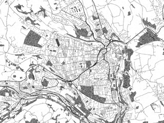 Fototapeta premium Illustrated map of Halifax, United Kingdom, in black and white hand-drawn digital style.