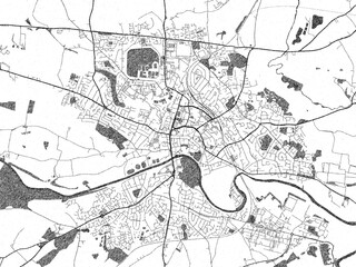 Illustrated map of Hereford, United Kingdom, in black and white hand-drawn digital style.