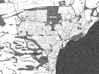 Naklejka premium Sketch-style black and white map of Kirkcaldy, United Kingdom, perfect for illustration and wall art.
