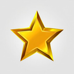 Obraz premium A shiny golden five-pointed star with beveled edges and a smooth gradient, glowing with a metallic effect, isolated on a white background