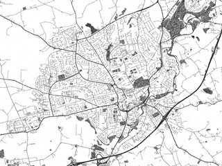 Detailed artistic sketch map of Lisburn, United Kingdom, in monochrome black and white.