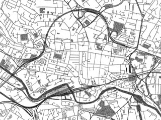 Black and white cartographic illustration of Leeds Center, United Kingdom, in hand-drawn sketch form.
