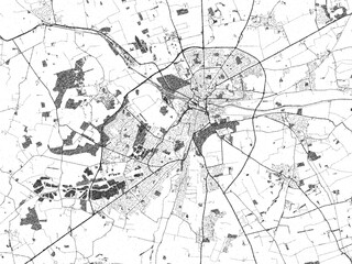 Urban black and white map of Lincoln, United Kingdom, designed in a sketch style for prints.