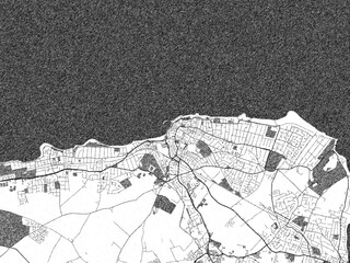 Monochrome sketch map of Margate, United Kingdom, ideal for posters, prints, and travel design.