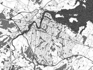 Fototapeta premium Minimalist monochrome city map of Medway Towns, United Kingdom, illustrated with urban detail.