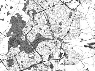 Decorative monochrome illustration of Peterborough, United Kingdom, showing its detailed grid.