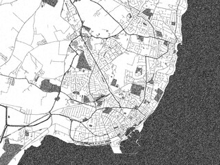 Black and white illustrated map of Ramsgate, United Kingdom, with streets, rivers, and neighborhoods.