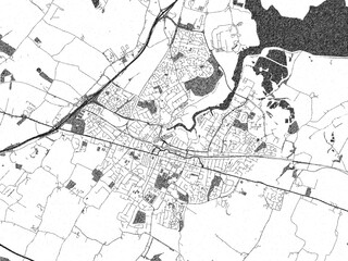 Poster-ready black and white illustration map of Sittingbourne, United Kingdom, detailed and artistic.