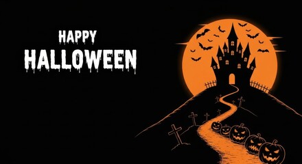 Happy Halloween Spooky Castle Full Moon Bats Jackolanterns Festive Night
