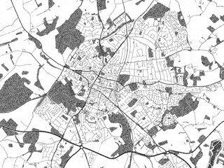 Poster-style sketch map of St Albans, United Kingdom, designed in artistic monochrome.