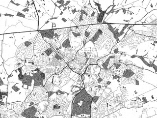Hand-drawn black and white city map of St Helens, United Kingdom, ready for wall art or editorial projects.