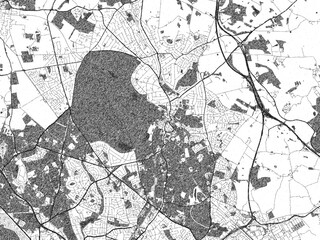 Fototapeta premium Detailed artistic sketch map of Sutton Coldfield, United Kingdom, in monochrome black and white.