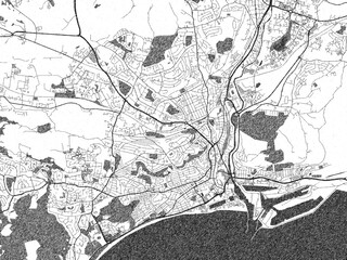 Naklejka premium Detailed black and white map of Swansea, United Kingdom, in artistic sketch style.