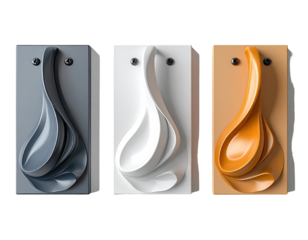 Three abstract wall-mounted decorative panels in varying shades