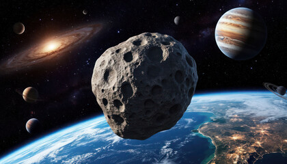 A large rock is flying through space and is about to hit the Earth