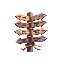 Fishing Destination Signpost: Lake, Pier, Bait Shop & Spot Directions