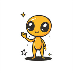 vector Friendly, cartoon alien character waving