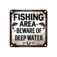 Vintage Metal Fishing Sign: "Beware of Deep Water" Rustic Wall Decor