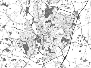 Hand-drawn black and white city map of Worcester, United Kingdom, ready for wall art or editorial projects.